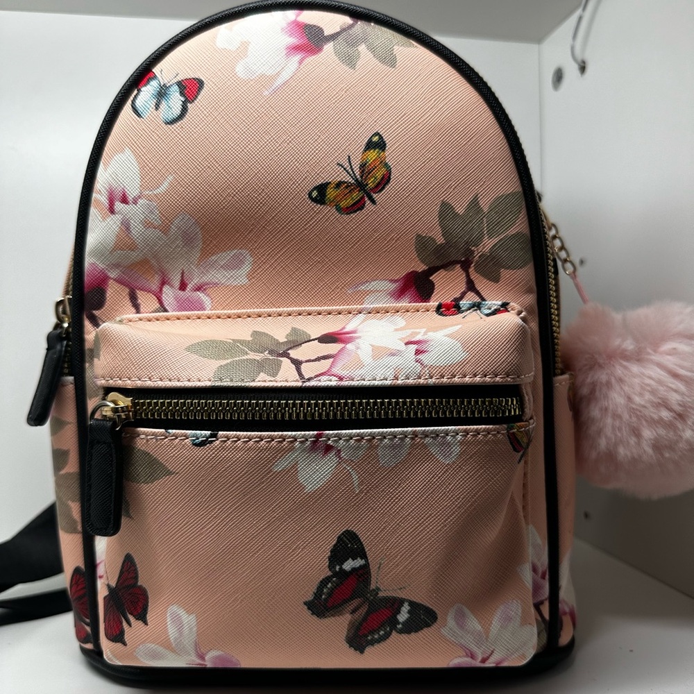 Floral Pink Backpack with Butterflies